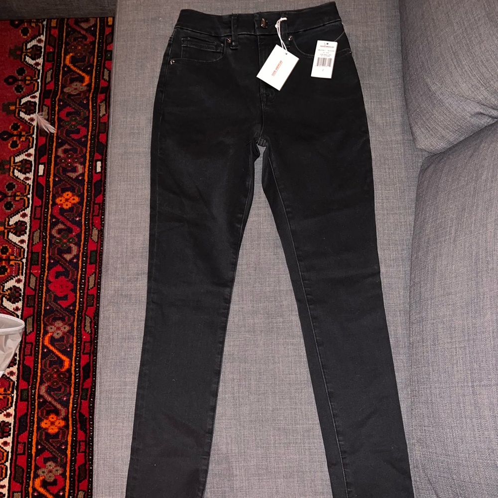 BNWT Good American Good Waist Long Slit Outseam Jeans Size 2